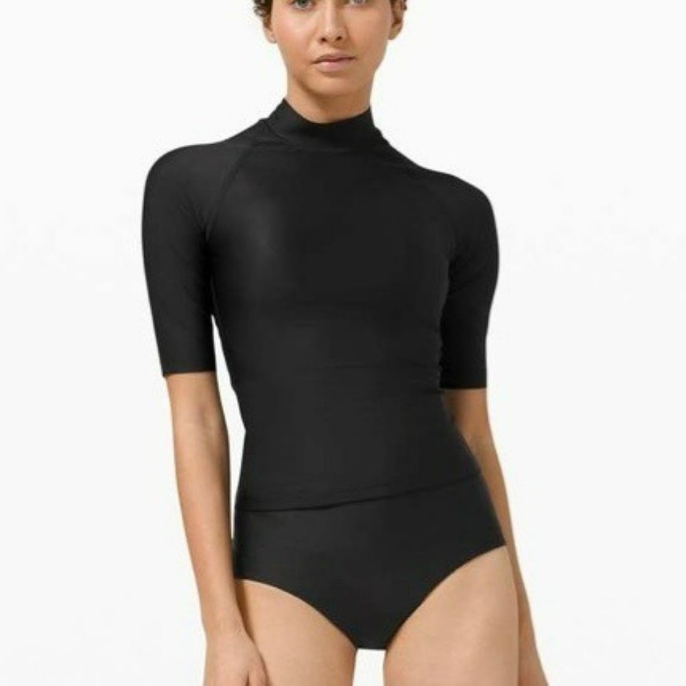 Lululemon Waterside UV Protection Short Sleeve Rash Guard Black W2CN9S Women XL - Picture 2 of 10